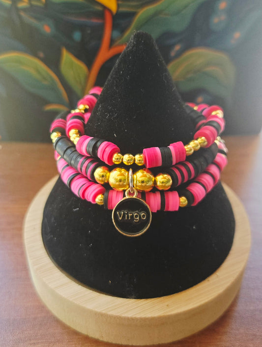 Virgo zodiac pink black and gold bracelet set
