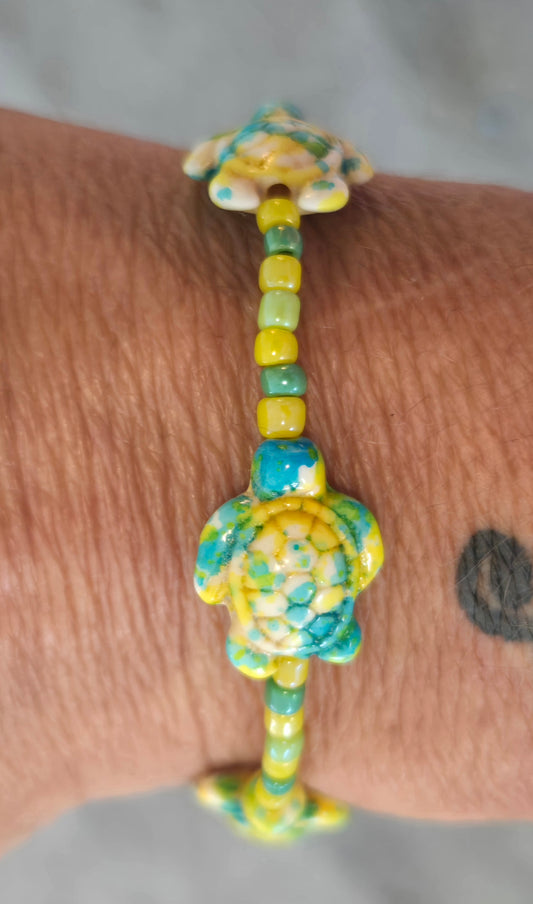 Tie dyed yellow and green turtle bracelet
