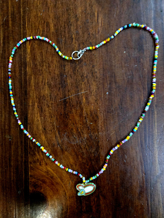 Multi color beaded necklace with heart pendant