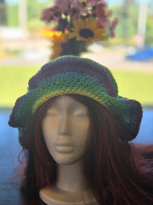 Blue crocheted multicolored boho hat