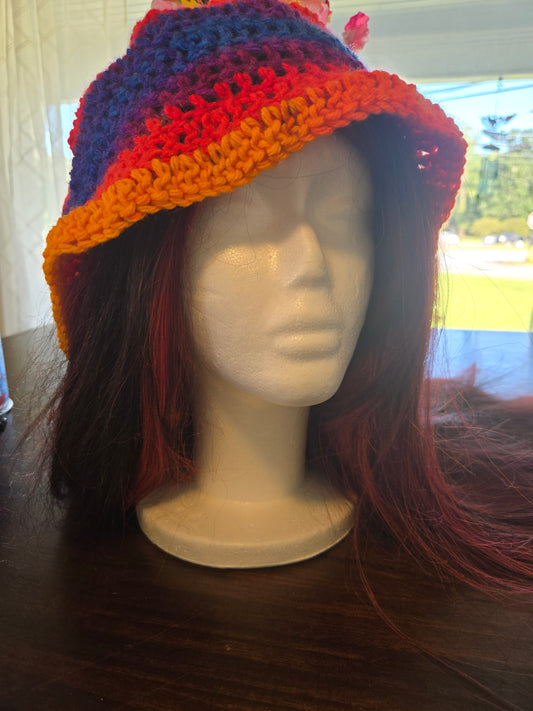 Rainbow crocheted boho hat