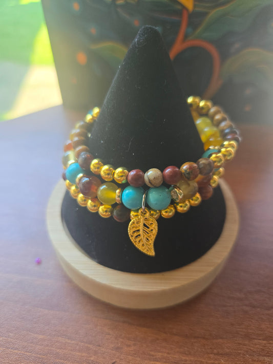 Turquoise, amber and tiger's eye 3 bracelet combo
