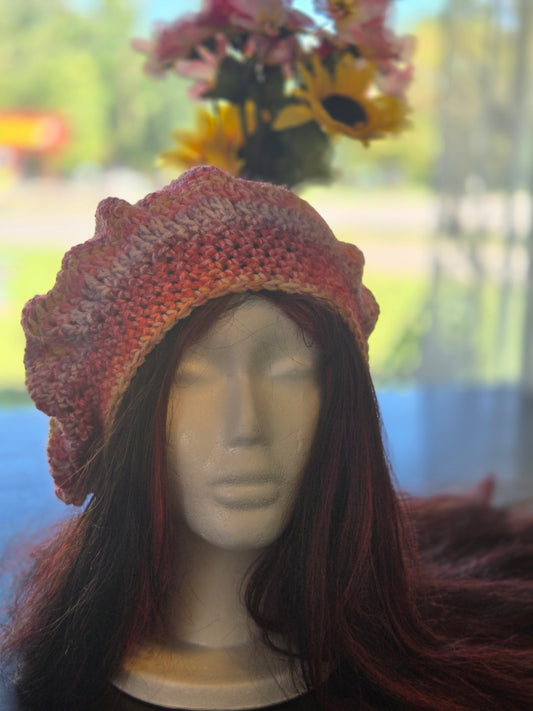 Pink multi colored crocheted boho hat