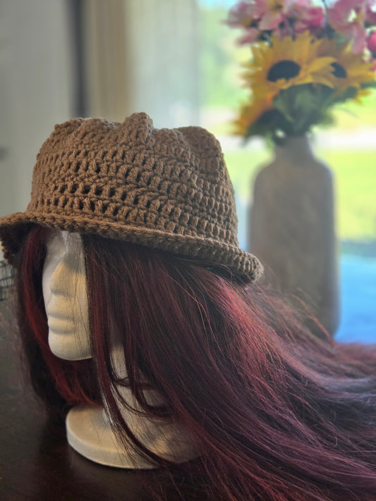 Brown boho crocheted hat