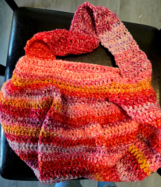Multicolored Pink boho crocheted handbag