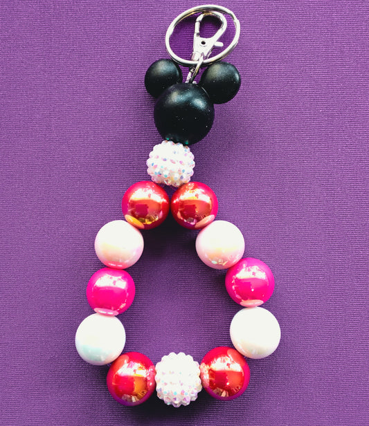 Black mouse ears pink beaded keychain