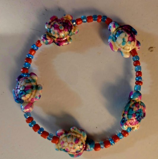 Tie dye pink and blue turtle charm bracelet