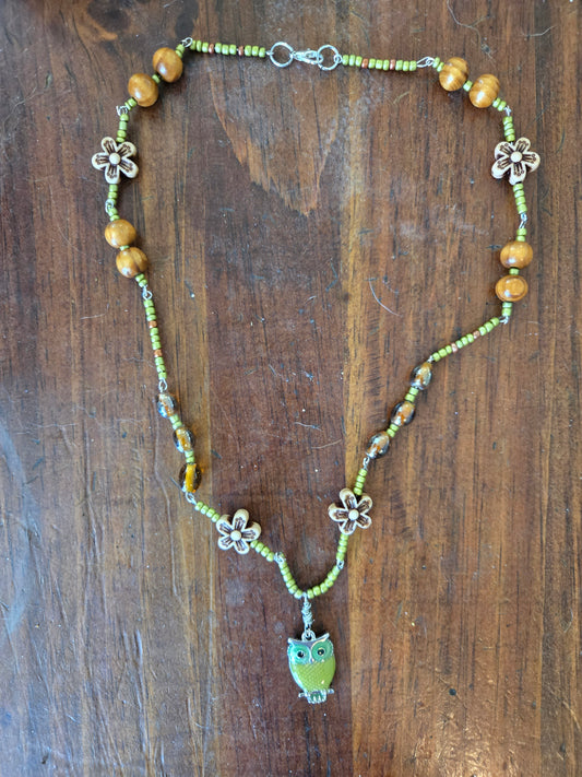 Boho style necklace with owl pendant