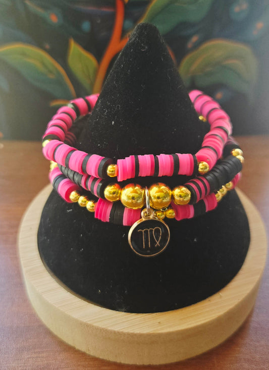 Virgo zodiac pink black and gold bracelet set
