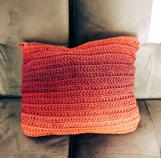 Sunset ombre orange crocheted pillow