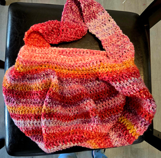 Multicolored Pink boho crocheted handbag