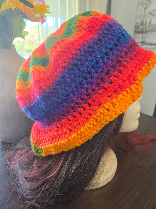 Rainbow crocheted boho hat