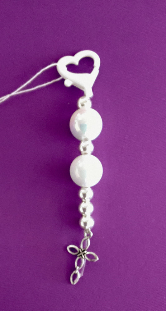 Silver beaded cross keychain