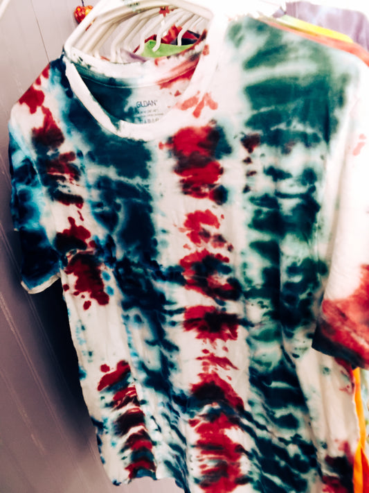 Medium striped red and green tie dye shirt