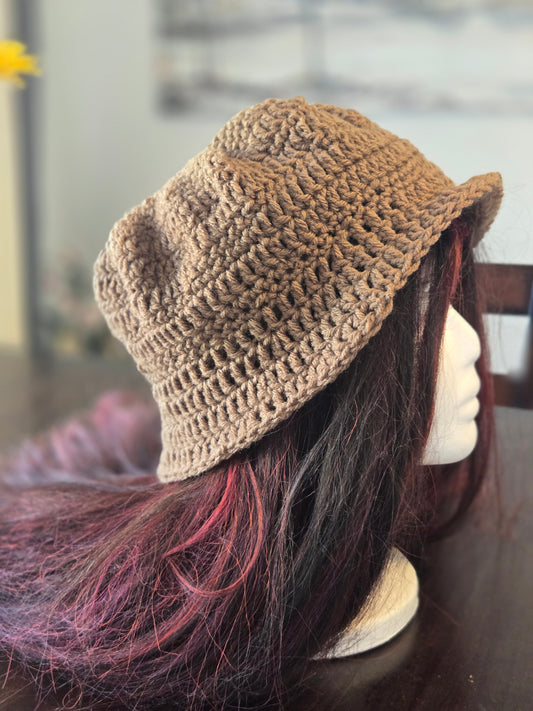 Brown boho crocheted hat