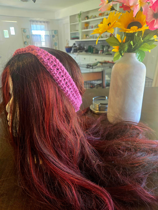 Pink crocheted hairband