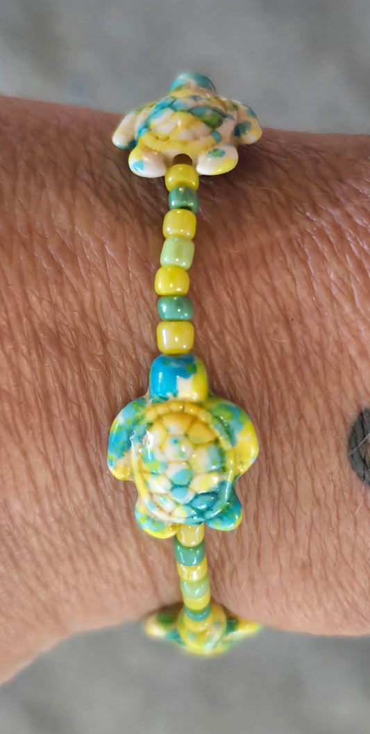 Tie dyed yellow and green turtle bracelet