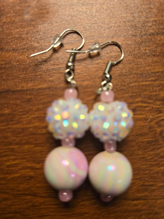 Pink and white sparkling earrings
