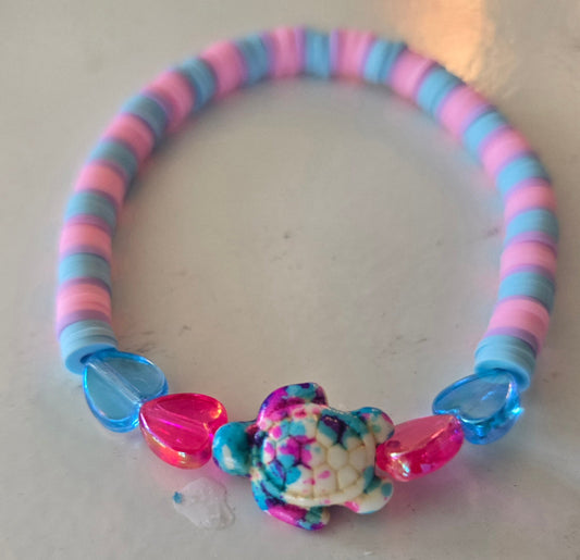 Pink and blue tie dye turtle bracelet
