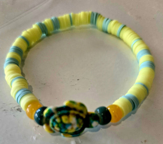Tied dyed yellow and green turtle bracelet