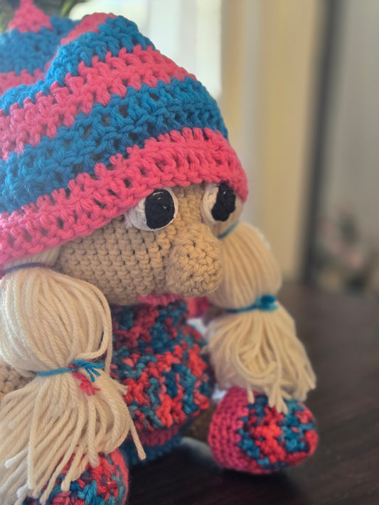 Blonde crocheted gnome doll