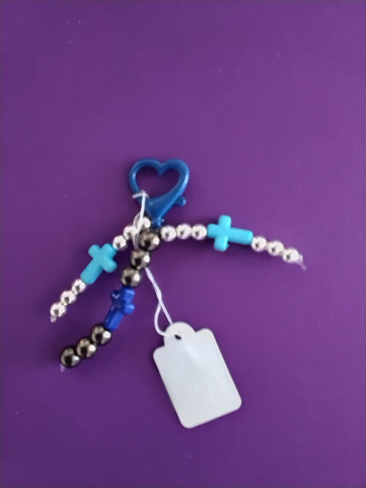 Blue and silver cross keychain