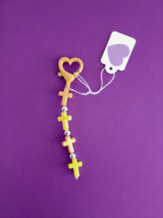 Orange and silver cross keychain