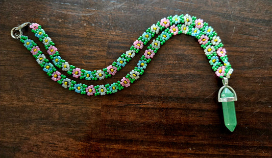 Daisy chain with crystal pendant