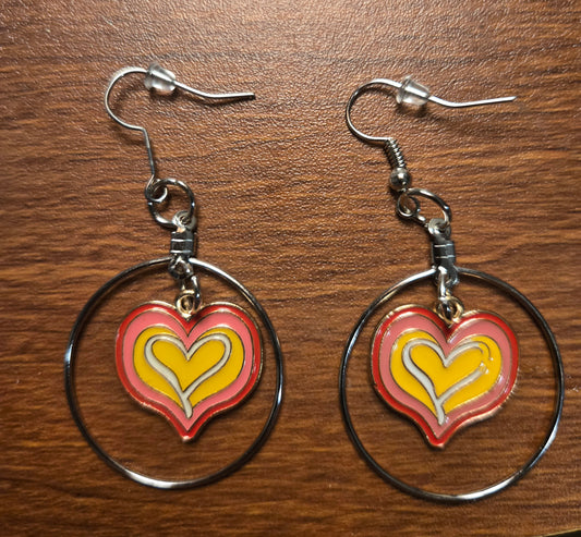 Cute hoop, heart charm earrings