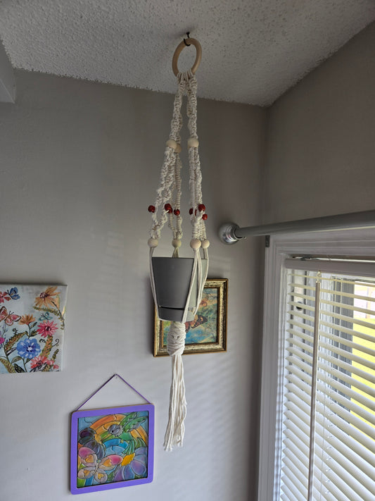 Beaded macrame small plant holder
