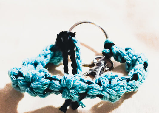 Blue and black flower knot macrame keychain